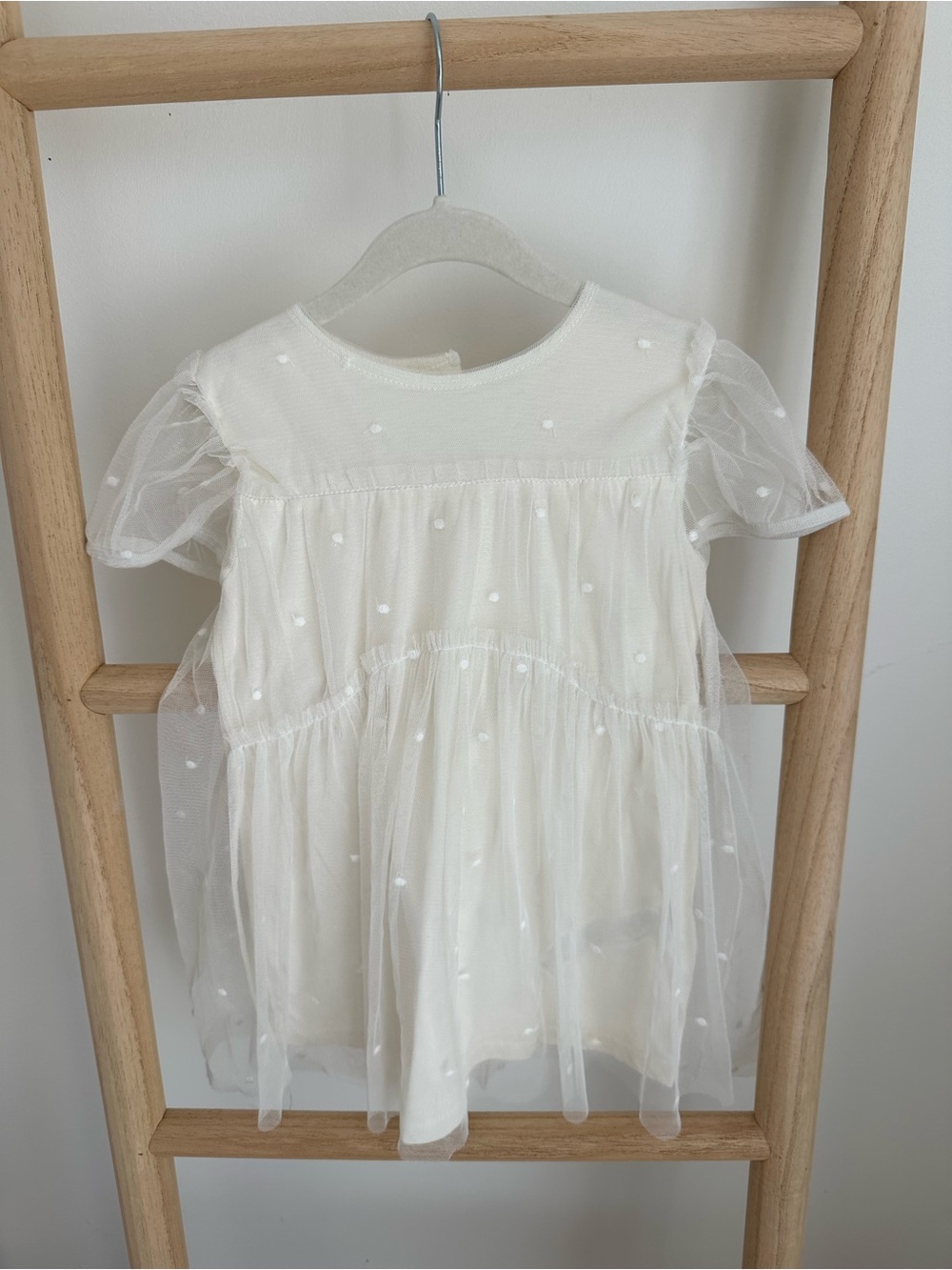 Zara Girl's Ivory Tulle Dot Dress Top